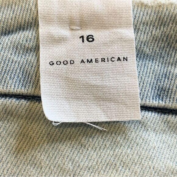 Good American Good Boy Split Hem Distressed Jeans Size 16 - Picture 5 of 10